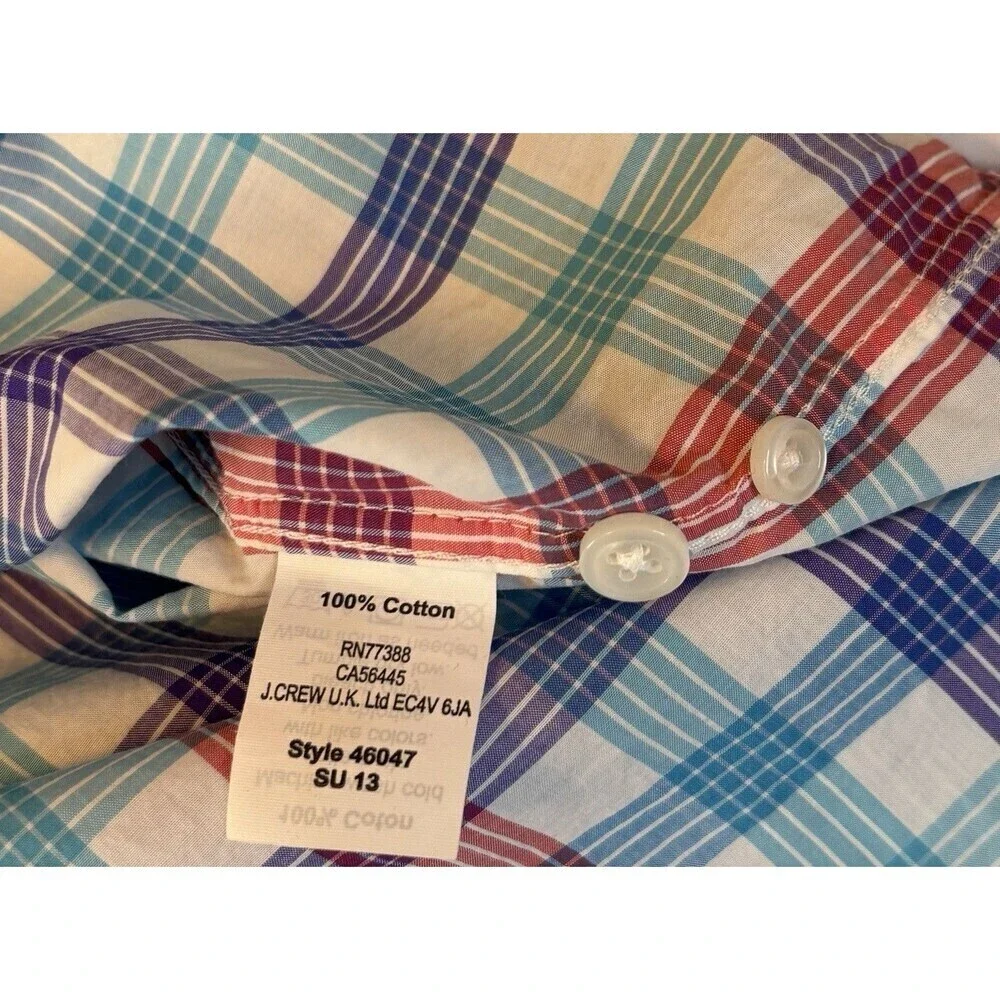 J CREW Casual Flex Button Down Shirt Men XL Slim Fit Light Weight Plaid Cotton